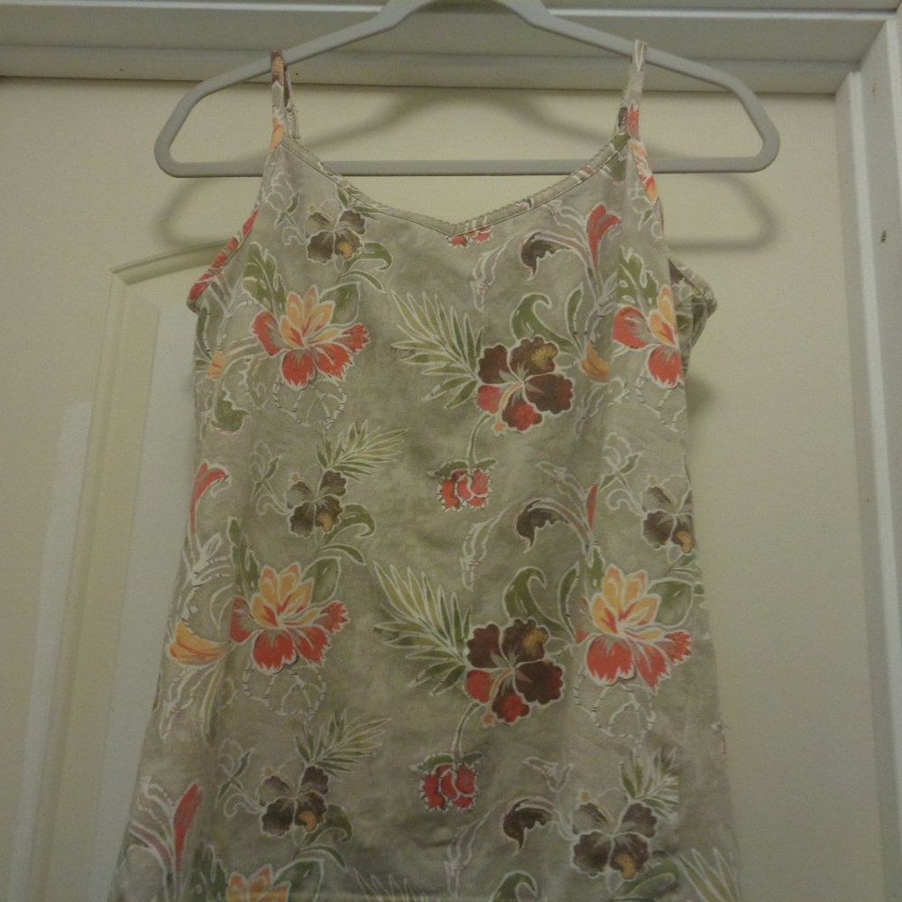 BOHO FLORALS COTTONY STRETCH SEMI SUPPORT TANK CAMI L